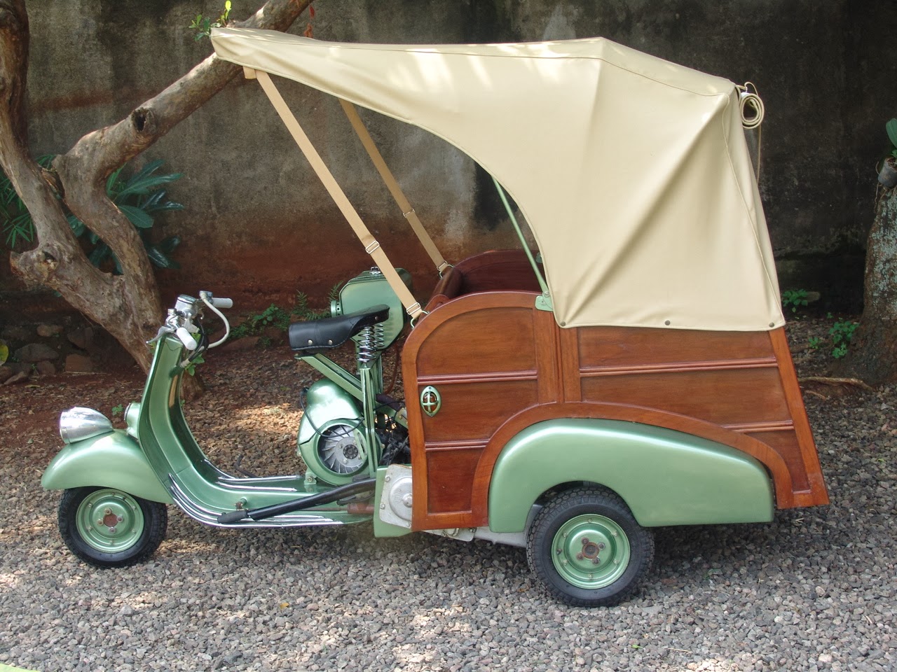 Ape Calessino Green three-wheeler with teakwood cabin by Scooter99